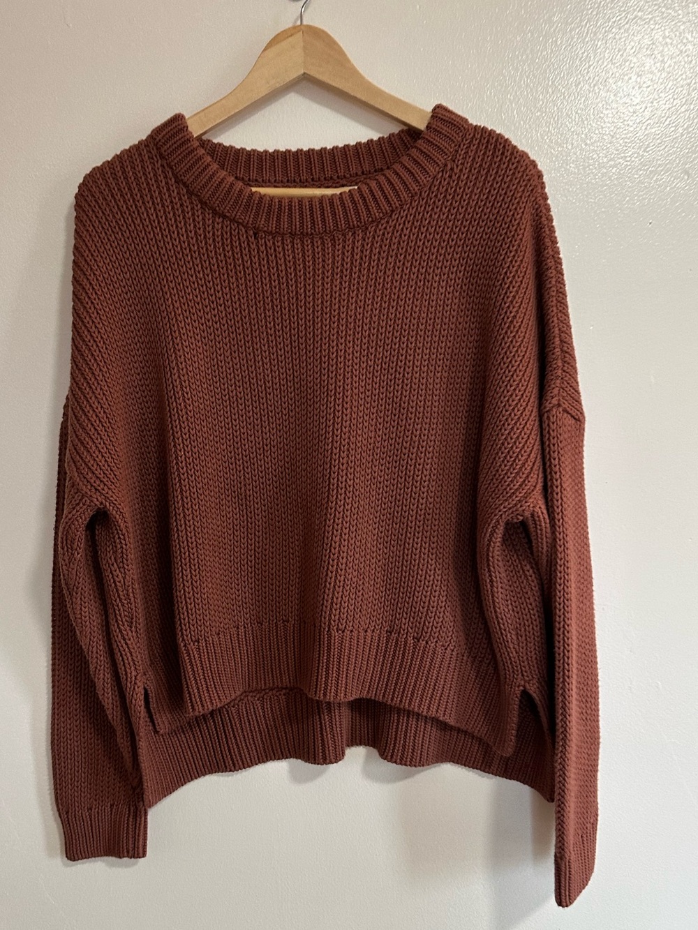 Tradlands Chunky Knit Cotton Sweater in Chestnut Brown, Oversized, Size Small